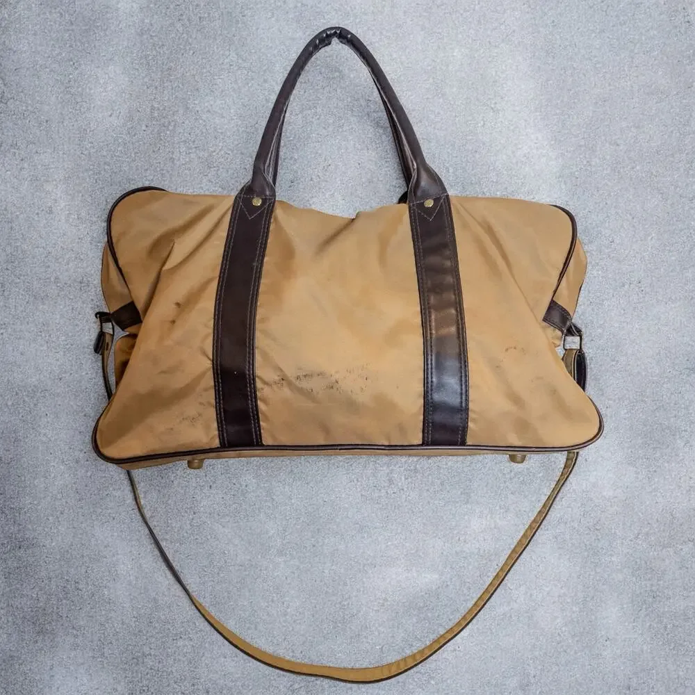 Vintage Y2K Pierre Cardin Nylon Travel Weekender Bag Brown Tan